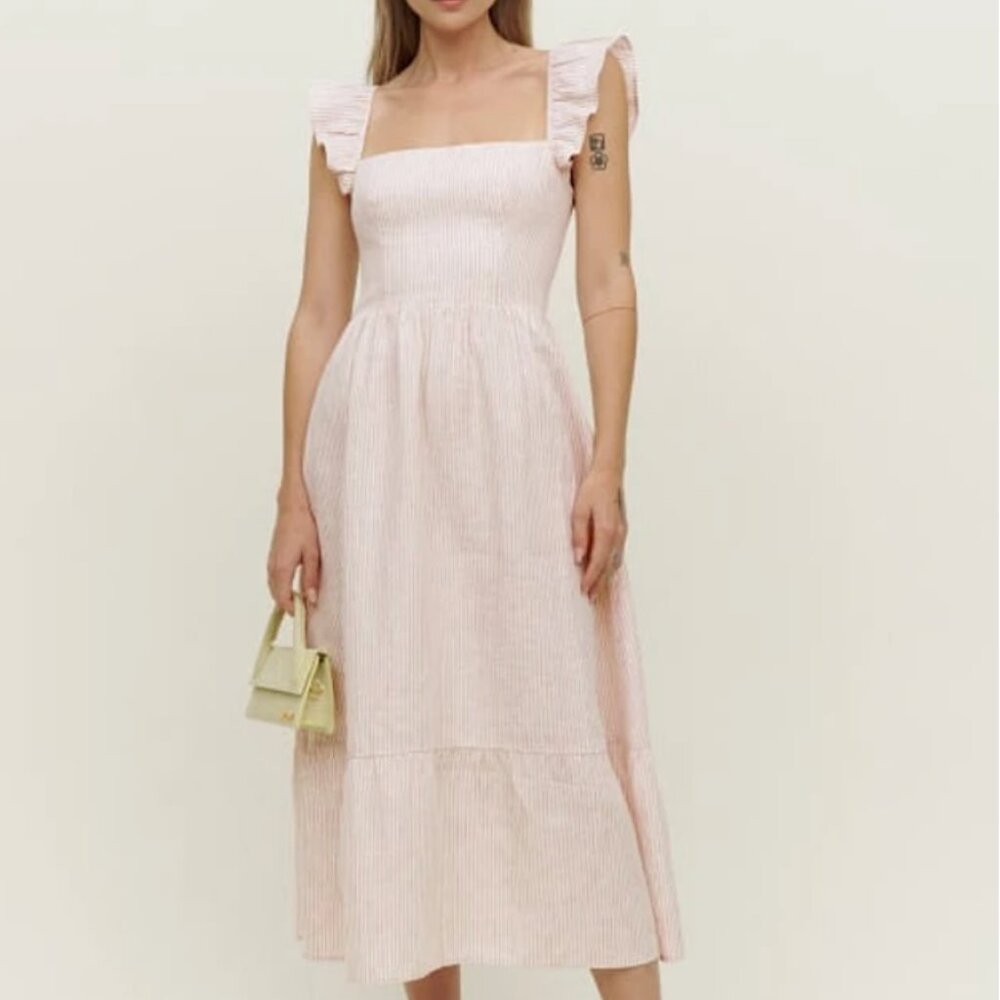 Reformation Pink Striped Midi Dress